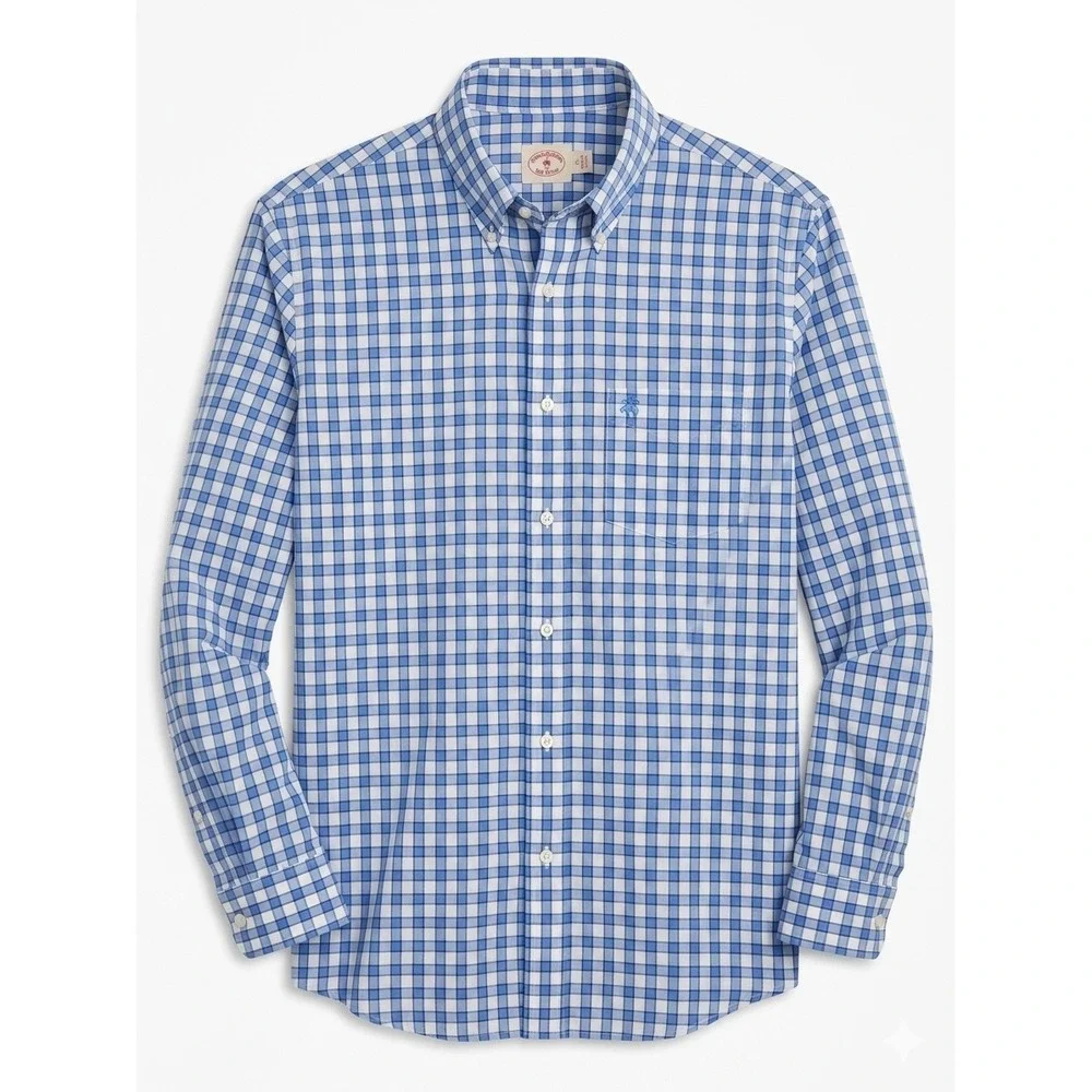 Brooks Brothers Red Fleece XL Blue White Gingham Button Down Shirt 100021239